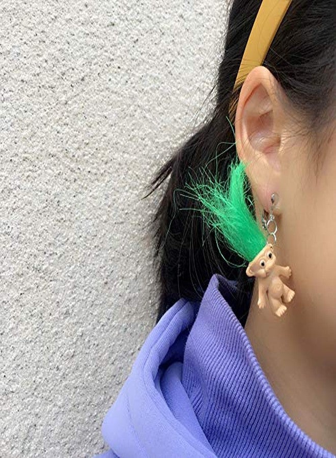 POYAMUSE Lovely Doll Dangle Earrings, Cute Ugly Doll Drop Earrings for Women Men Funny Jewelry Gift-green - Image 2